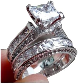 ASFFQ 2-in-1 Women's Vintage White Diamond Silver Engagement Wedding Band Ring Set, 925 Sterling Silver Fidget Rings for Women Adjustable Open Band Ring Cubic Zirconia Sunflower Ring