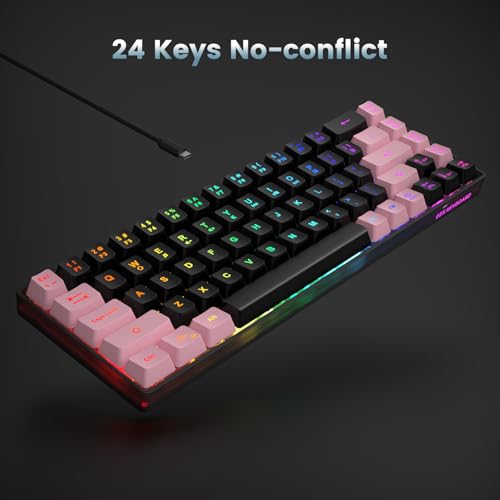 Image of 65% Gaming Keyboard, LED Backlit, Ultra-Compact Anti-Ghosting No-Conflict 68 Keys Membrane Gaming Wired Keyboard for PC Laptop Windows Gamer(Black-Pink)
