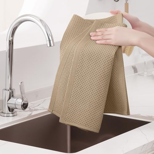 Image of Homaxy 100% Cotton Oversized Waffle Weave Kitchen Dish Towels, Ultra Soft Absorbent Quick Drying Cleaning Towel, 20x28 Inches, 8-Pack, Tan