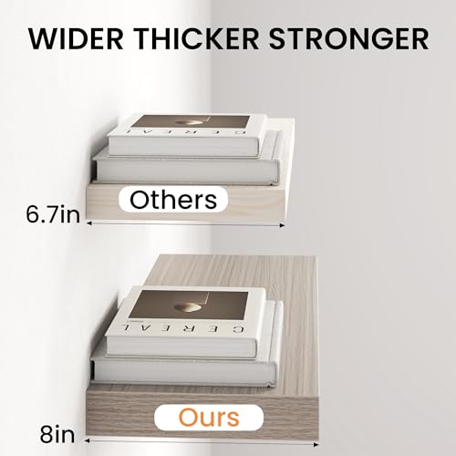 Image of Fun Memories 48Inch Floating Shelves for Wall, 8 Inch Deep Shelves for Bathroom|Bedroom|Kitchen, Large Wall Mounted Wood Hanging Shelf with Invisible Brackets for Home Storage Decor, Grey - 2 Pack