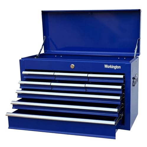 Workington Portable Metal Tool Chest with 9 Drawers, 24\" 9-Drawer Tool Chest Cabinet with Ball Bearing Drawer Slides, Steel Tool Storage Box Organizer 4006 Blue