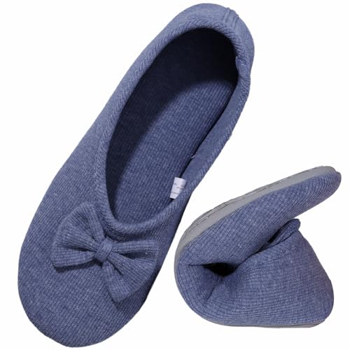 Urbancolor Women's Washable Memory Foam Ballerina Slippers Light Weight Terry Cloth House Shoes/Stretchable Heel Design