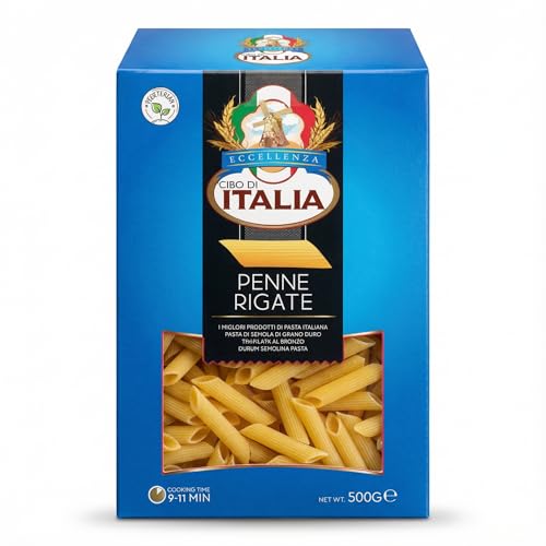 Cibo Di Italia Penne Rigate Pasta 500g | Made from 100% High Grade Durum Wheat Semolina | Vegetarian | Al Dente Texture