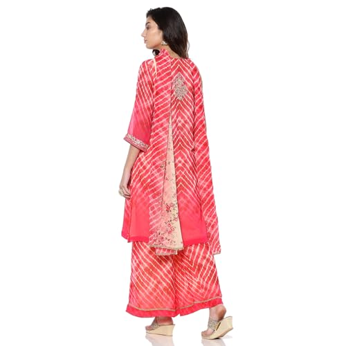 Image of BIBA Women Georgette Straight Embroidered Suit Set