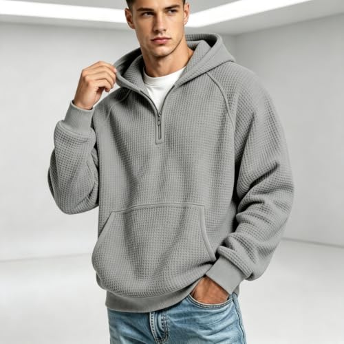 Mens Quarter Zip,Waffle Knit Long Sleeve Men Comfort Quarter Zip V Neck Sweatshirt 2026 Trendy Casual Loose Fit Golf Henley Hoodies,Grey,L - image 7