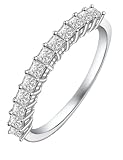 Moissanite Cottage 12 Stones Moissanite Anniversary Rings for Women, 1 Carat Princess Cut Diamond 18K White Gold Plated 925 Sterling Silver Half Eternity Wedding Bands Stackable Ring, Size 8.5