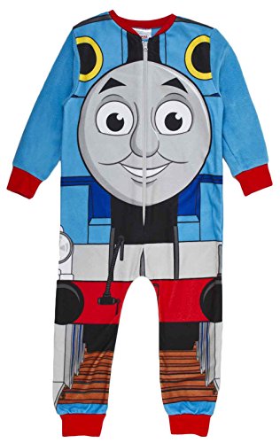 Pijama de una sola pieza, de forro polar para niños, con personajes, talla de 1-8 años Azul Thomas el motor del tanque - Cara 2-3 Años ⭐