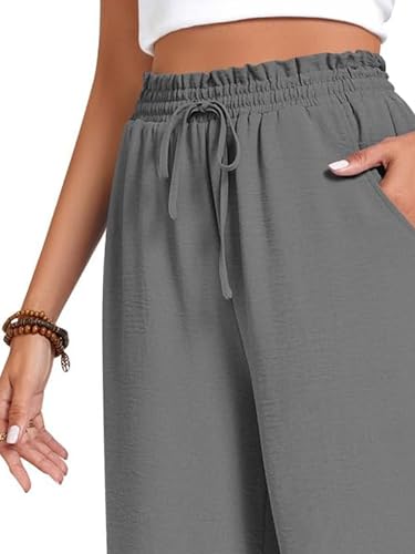Womens Capri Pants Wide Leg High Waisted Lounge Pants Drawstring Casual Loose Palazzo Pants Trousers with Pockets4