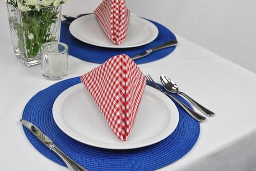 Image of Set of 4 Cotton Mercerised Dining Table Napkins,Red Check Colour, Heavy Weight,More Than 2 cm Mitered Hem,Washable at 40C (Red Check, 45 X 45 Cms)