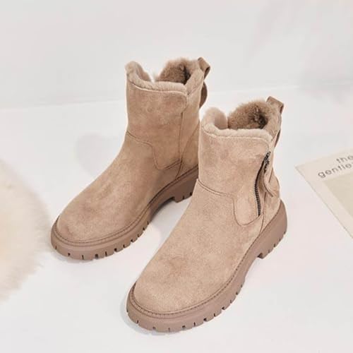 Women Fur Lined Ankle Boots Winter Snow Booties Lug Sole Non-slip Walking Bootie Sherpa Fleece Thermal Flat Boots Shoes3