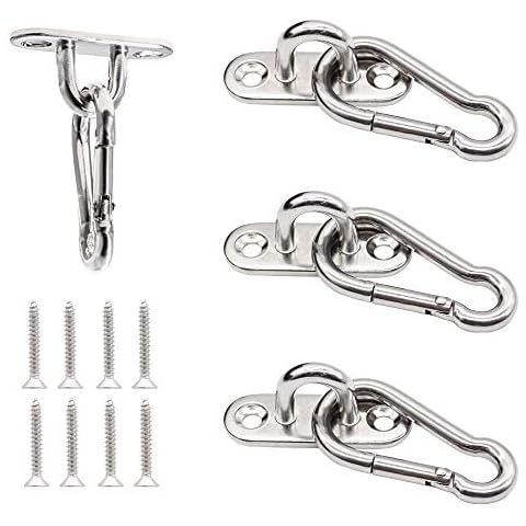 CattleyaHQ 4 Pieces Eye Plate With 4 Pieces Carabiner Clips, Strong Stainless Steel Eye Plate & Clips,Hanging Brackets For Home,Kitchen,Garden,Hotel Cover