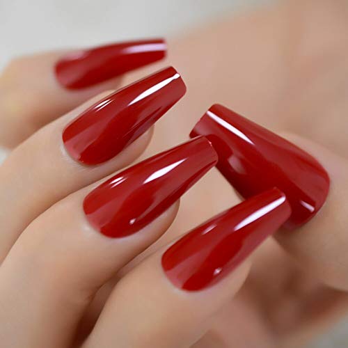 Gorgeous Red Press On Ballet False Nails Long Ruby-Red Coffin Ballerina Uv Fingersnails Free Adhesive Tapes 24Pcs/Set #TOP1