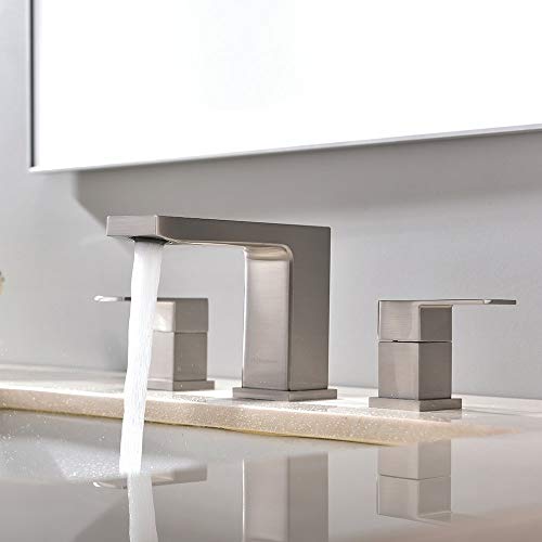 VCCUCINE Best Commercial 3 Holes Two Handles Lavatory Vanity Sink Widespread Brushed Nickel Bathroom Faucet, Bathroom Sink Faucet With Hoses