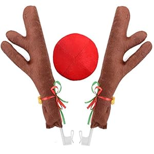 Abnaok Car Reindeer Antlers & Nose Vehicle Christmas Decoration with Jingle Bell, Auto Christmas Costume