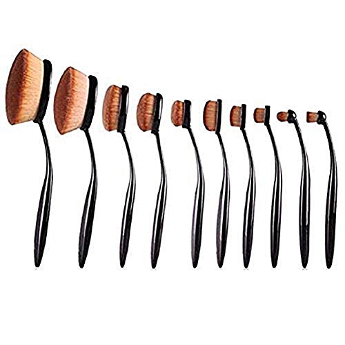 Juego de brochas de maquillaje, forma ovalada, 10 piezas, cosméticos de belleza, herramientas en forma de cepillo de dientes, ovalados, color crema
