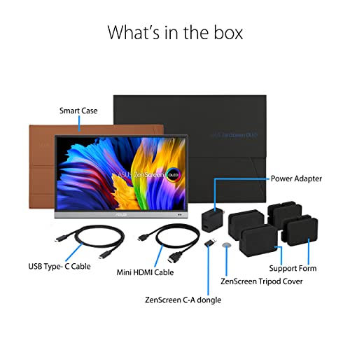Image of ASUS ZenScreen OLED 15.6 inch 1080P Portable Monitor (MQ16AH) - Full HD, 100% DCI-P3, 1ms, Delta E < 2, HDR-10, Eye Care, USB Type-C, Mini HDMI, Proximity Sensor