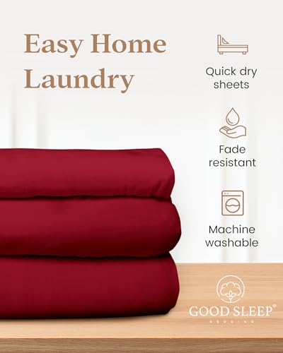 Image of Good Sleep Bedding Split King Sheets Sets for Adjustable Bed, 5 Piece, 100% Egyptian Cotton Bed Sheets for Adjustable Bed, Sateen Weave, 16 Inch Deep Pocket Bed Sheet - Burgundy