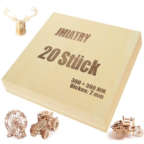 JMIATRY 20 placas Contrachapado 2mm, Madera Contrachapada, Madera de Balsa para Maquetas, Pintura - 300x300x2MM