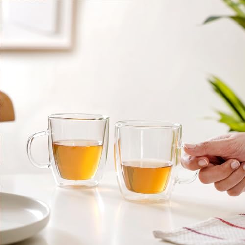 Image of Nestasia Double Wall Borosilicate Glass Mugs Set of 2 (280ml Each) - Microwave & Dishwasher Safe Transparent Glass Tea Cups | Food Safe & Durable Coffee Mugs - Ideal for Latte, Espresso, Cappuccino