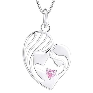 YL Mother and Daughter Necklace 925 Sterling Silver Mum Hold Child Heart Pendant Birthstone Jewelry Gifts for Mom