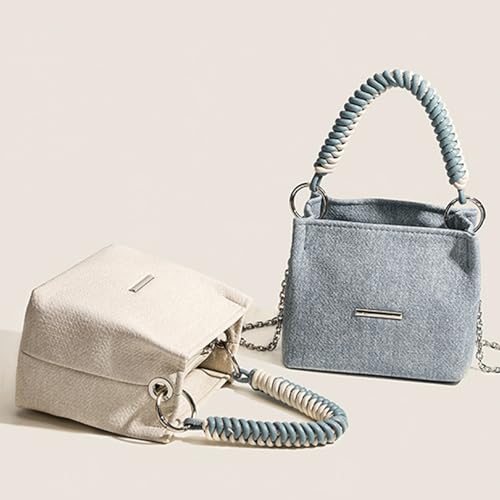 Denim Bucket Bag with Rope Handle Small Chain Strap Compact Cute Y2K Jean Vintage Retro Handbag2