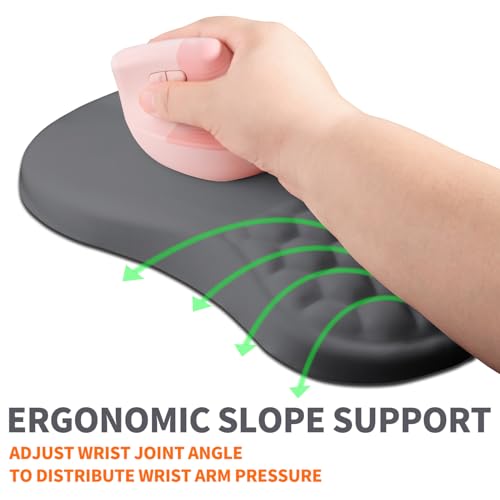 Image of Ergonomic Joint Wrist Support Mouse Pad with Memory Foam Cushion Massage Bump, Carpal Tunnel Pain Relief Mousepad Slope Design for Wrist Rest, 11.8x7.9 in, DimGray