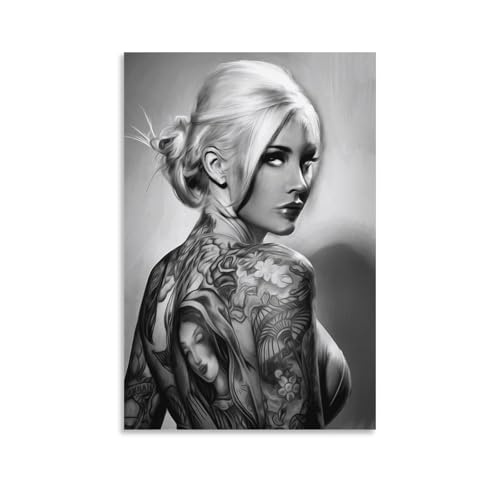 MTRTTRMN Tattoo Girl Poster Woman Sexy Back Tattoo Black And White Picture...