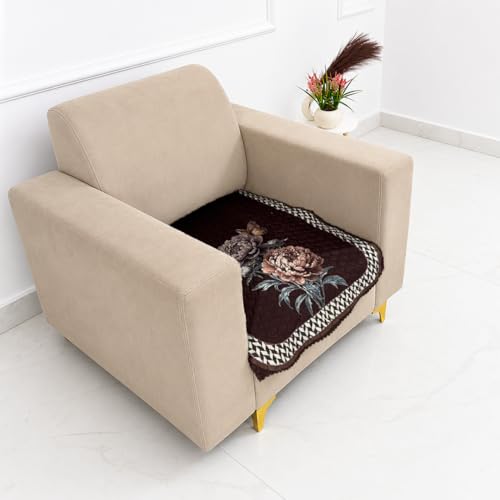 Image of Homerz 'Brooklyn Series' Premium Sofa Cover | Quilted Floral Design | Non-Slip Washable Sofa Protector | Soft Anti Slip Fabric (Ny Brown, 1 Seater, Only Seat Cover)