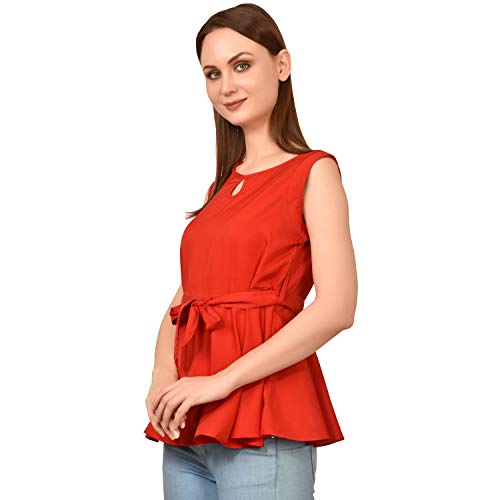 Image of Women's Sleeveless Peplum Top with Waist Tie Belt