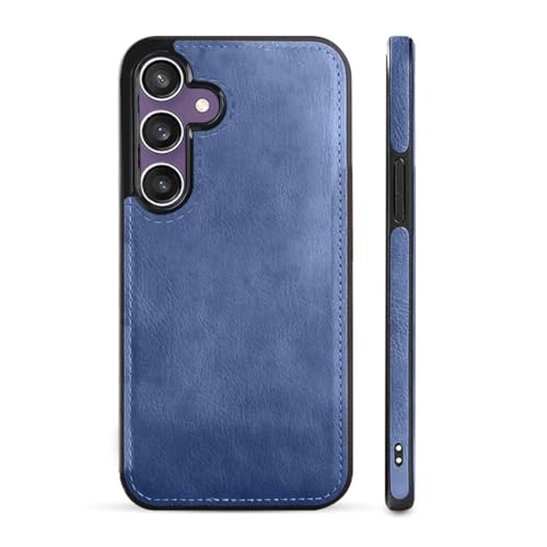 Image of amazon basics Genuine Leather Finish Samsung Galaxy S25 Back Cover Case | Raised Edges for Camera & Screen Protection | Back Case Cover for Samsung Galaxy S25 (Blue)
