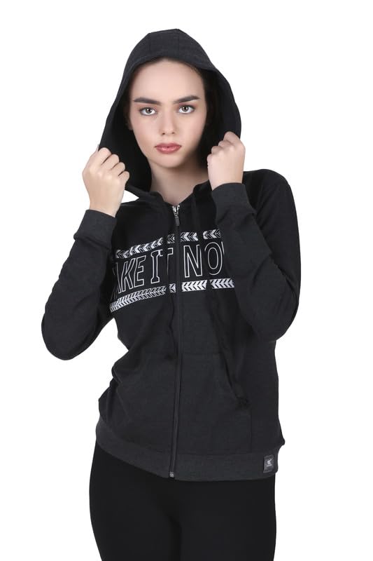Image of Women's Cotton Printed Steel Blue Jacket with 2 Cross Pockets