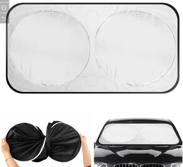 PLASTIFIC Universal Foldable Silver Car Windshield UV Visor Cover Front Rear Window Shade to Block UVR Keeping Your Vehicle Cooler (150 x 70cm, Silver With Pouch)