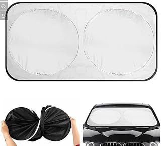 PLASTIFIC Universal Foldable Silver Car Windshield UV Visor Cover Front Rear Window Shade to Block UVR Keeping Your Vehicle Cooler (150 x 70cm, Silver With Pouch)
