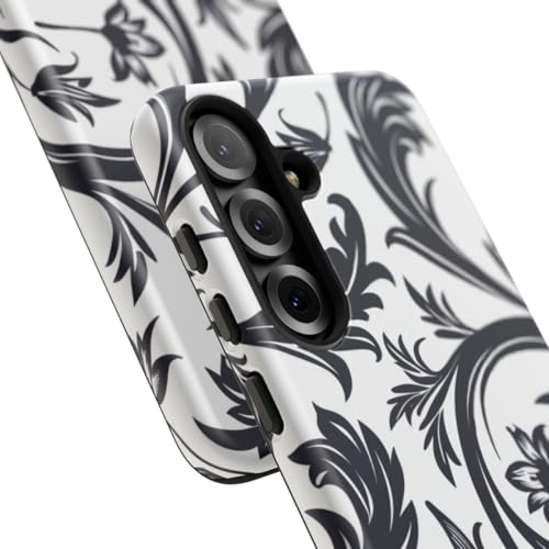 Coque Samsung S25 Plus fleurie noire et blanche rigide mate - 2