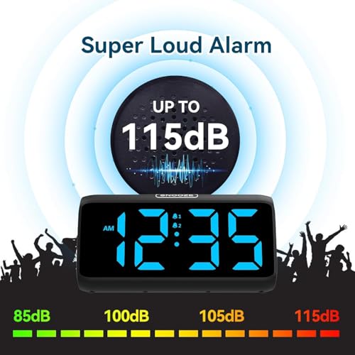 Netzu Digital Alarm Clocks for Bedrooms, Loud Alarm Clock with Dual Alarms, Bold Digits, 5 Dimmers, 4 Volumes, Snooze, Bedside Clock for Deep Sleepers Kids Teens Seniors, Plug in Clock, Easy to Set - Image 2
