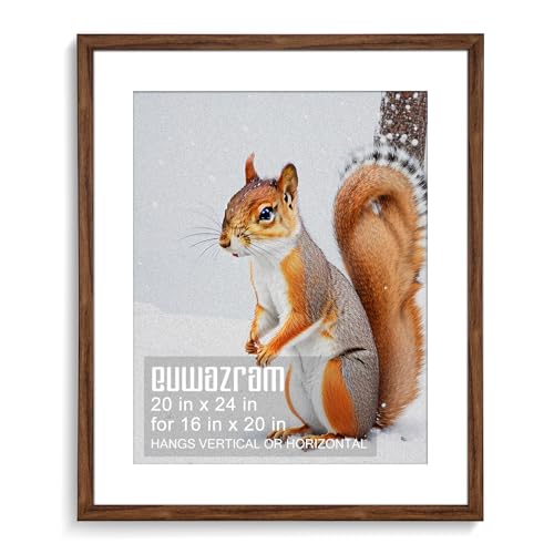 euwazram Rustic Walnut 20x24 Frame - Single Frame 20 x 24 Poster Frame with Mat for 16x20 Picture Frames for Artwork Puzzles Photos and Movie Posters Perfect Christmas Frame
