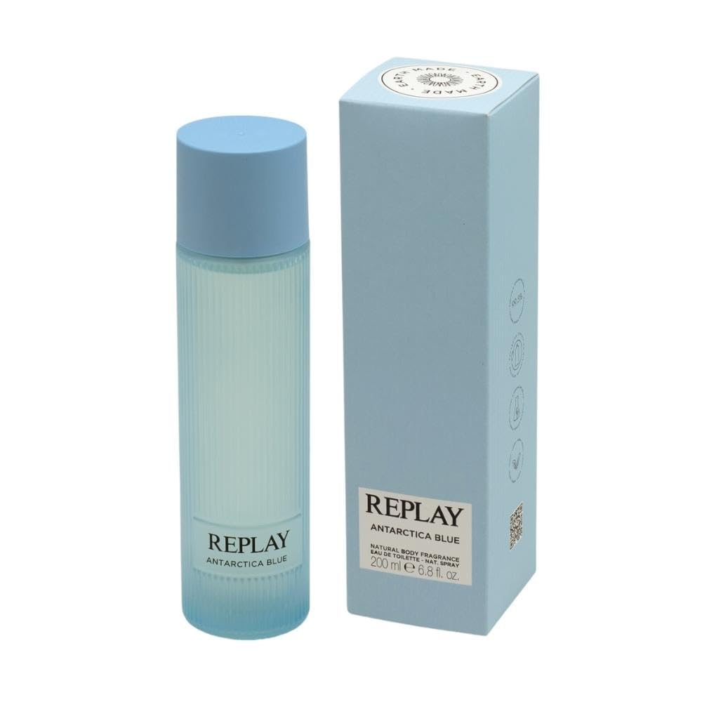 Replay - Earth Made Antarctica Blue Eau De Toilette - perfumy wegańskie i Unisex do ciała o odważnym i magnetycznym stylu, zapach drzewny - aromatyczny. Butelka 200 ml