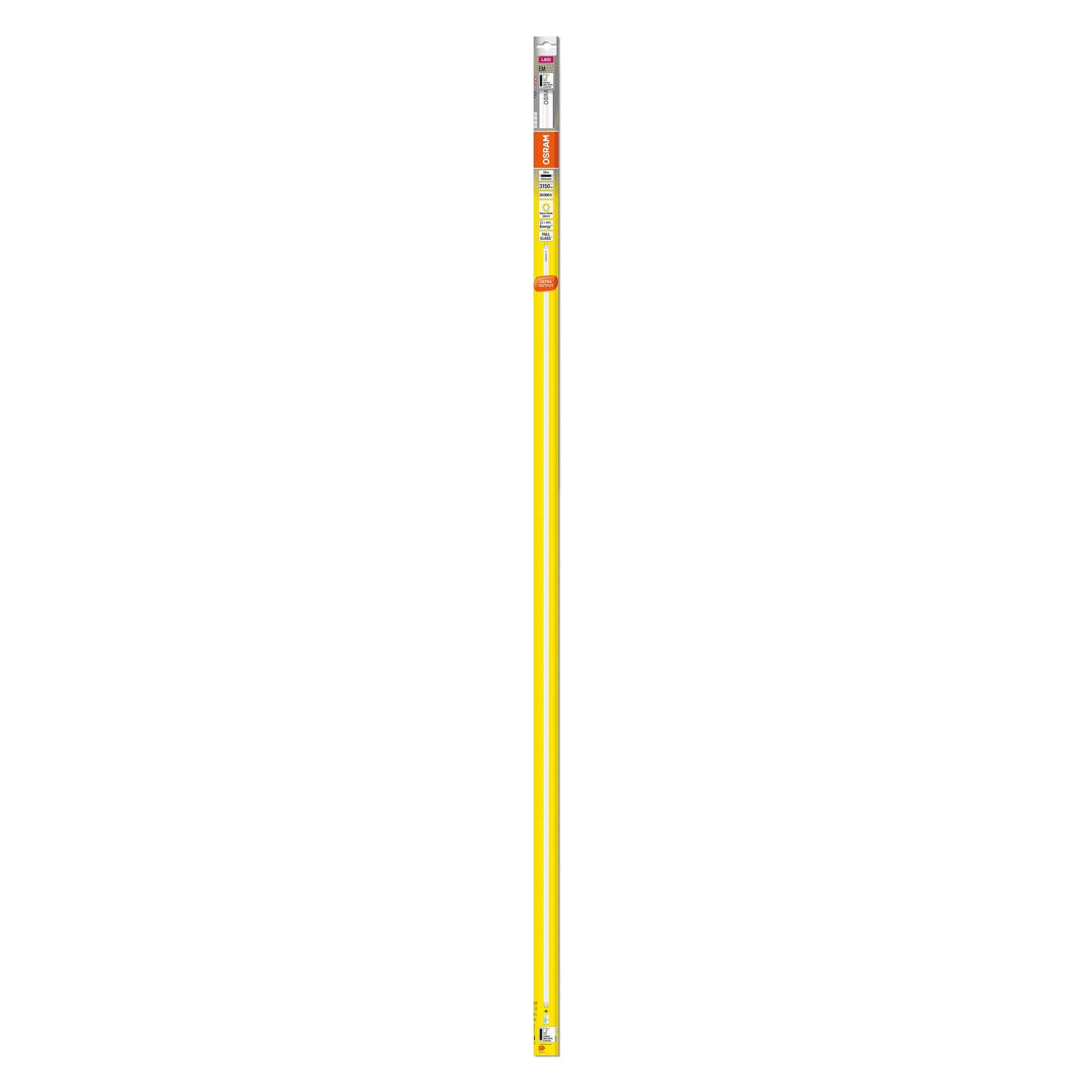 OSRAM LED TUBE T8 36 EM UO 1500 mm, tubo LED lineal, 29W, 3150lm, 3000K, luz blanca cálida, reemplazo LED para tubos fluorescentes T8 con casquillo G13, larga vida, optimo consumo de energía