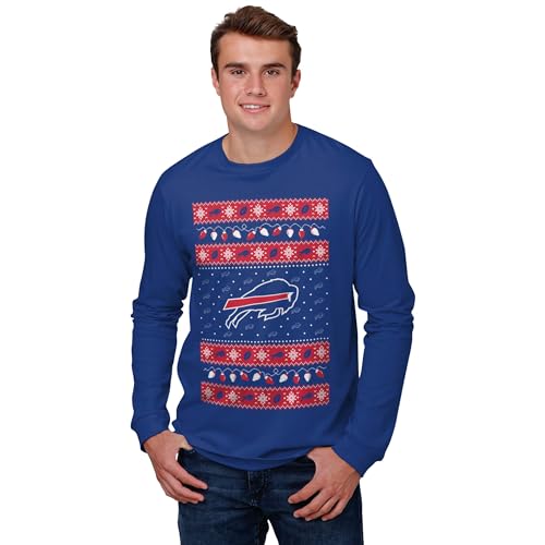 FOCO Men's Buffalo Bills NFL Team Logo Holiday Lights Sweater Long Sleeve T-Shirt