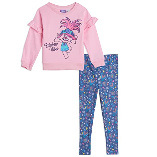 DreamWorks Trolls Poppy Little Girls French Terry T-Shirt and Leggings Outfit Set Pink 4