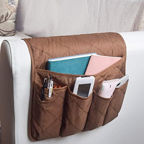 MDSTOP 5 Pockets Remote Control Holder, Magazine Rack, Space Saver Organizer, Draped Over Sofa, Couch, Recliner Armrest(Coffee)