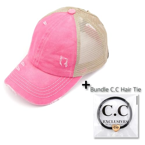 Image of C.C Exclusives Hatsandscarf Washed Distressed Cotton Denim Ponytail Hat Adjustable Baseball Cap (BT-13)