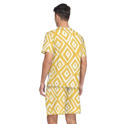 Yellow Geometry Men’s Pajama Sets 2 Piece Short Sleeve Sleepwear with Printed Design2