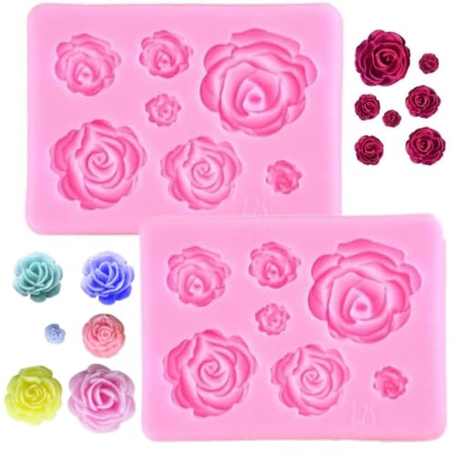 2PCS Rose Flowers Silicone Molds Roses Fondant Chocolate Mold for Wedding Cake Decorating Candy Sugarcraft Cake Pop Cupcake Polymer Clay