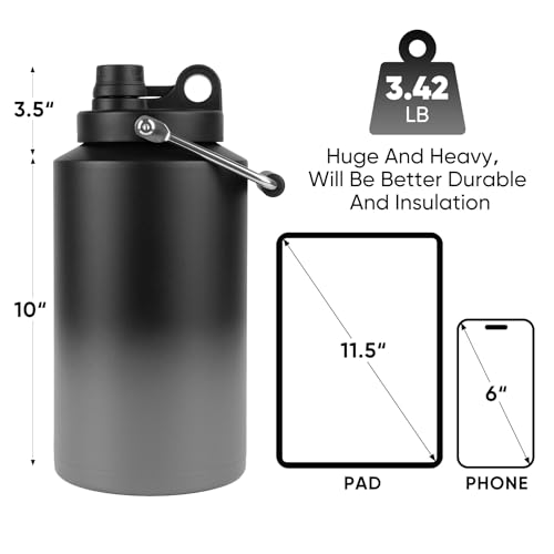 Kerilyn Jarra Aislada de Un Galón con Asa, 128oz Acero Inoxidable, Botella Grande de Agua al Vacío para Bebidas Frías y Calientes, Boca Ancha, Antisudor, Ideal para Viajes y Camping, Degradado Gris miniatura 2