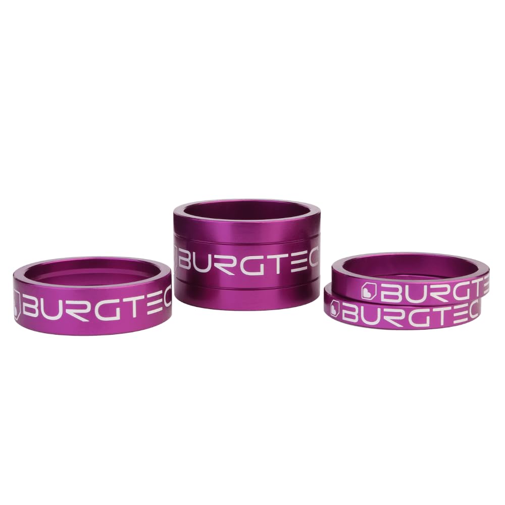 Burgtec Stem Spacer Kit - Purple/Mountain Bike MTB Part Match Component Lightweight Alloy Accessories Cycling Biking Cycle Trail Ride Style Race Downhill Freeride Dirt Jump Screw Spacer Headset Kit