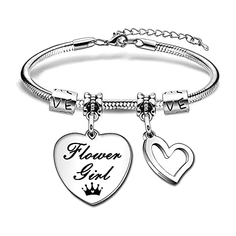 Flower Girl Women Bracelet Heart Bracelets for Girlfriend Sister Best Friend Auntie Niece Granddaughter Cousin Family Friendship Gifts Valentine's Day Gifts Birthday Gifts Christmas Gifts (heart) Cover