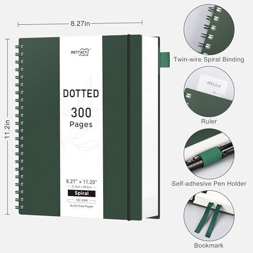 Bullet Journal A4 à pointillés grand format avec papier premium 100g/m² et spirale robuste - 3