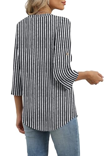 Image of XIEERDUO 3 /4 Length Sleeve Womens Tops V Neck T Shirts Both Side Buttons Blouses Business Casual Outfits Loose Fit