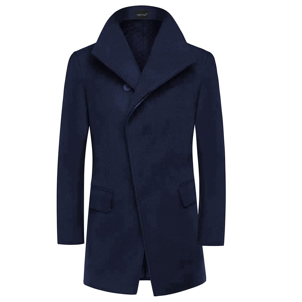 YOUTHUP Cappotto da Uomo Invernale in Lana Spessa Trench Cappotto di Media Lunghezza Slim Fit Imbottito Caldo Casual Peacoat